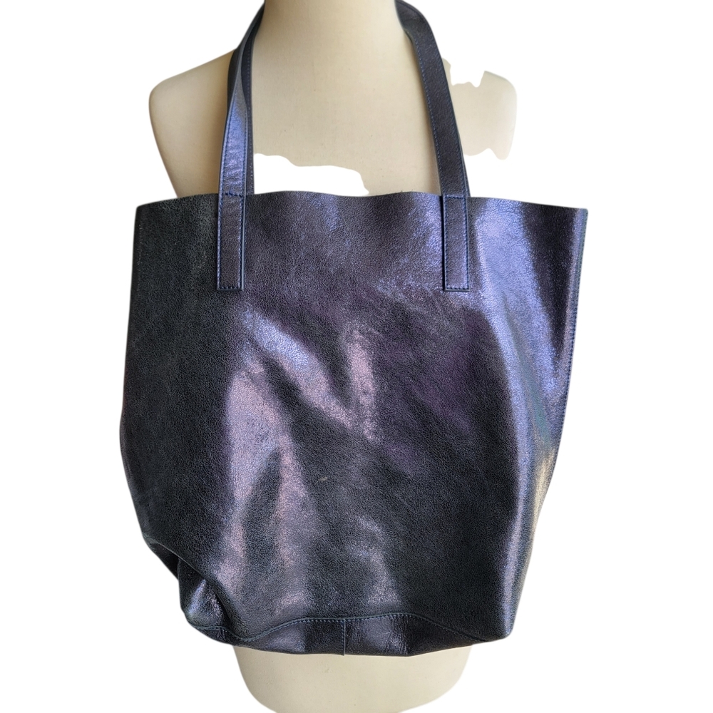 Anthropologie Slouchy Metallic Blue Leather Shoulder/Cross Body Bag and wallet